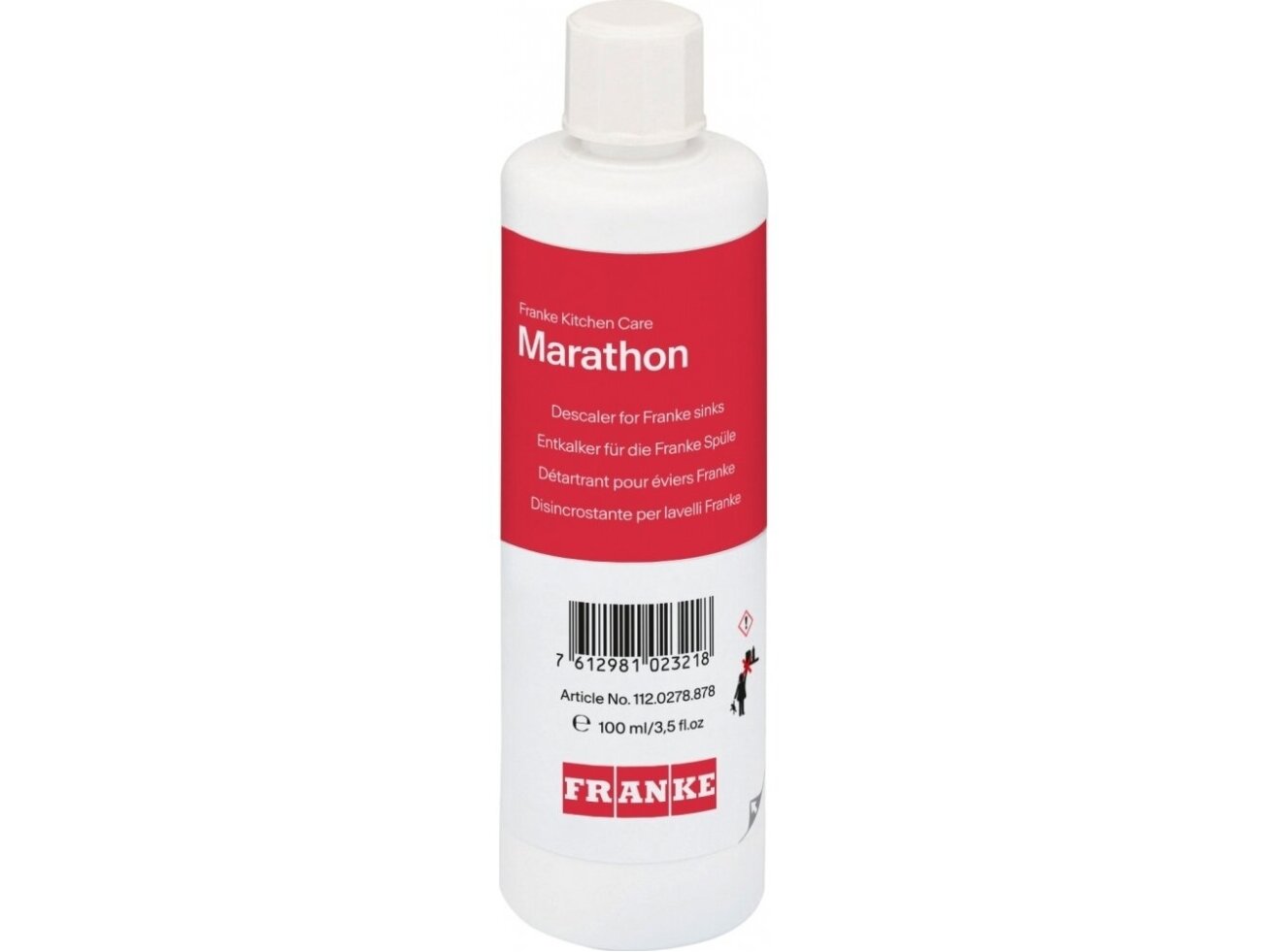 Franke Marathon nukalkinimo ir riebalų šalinimo priemonė 100 ml 112.0278.878 Franke Marathon nukalkinimo ir riebalų šalinimo priemonė 100 ml 112.0278.878