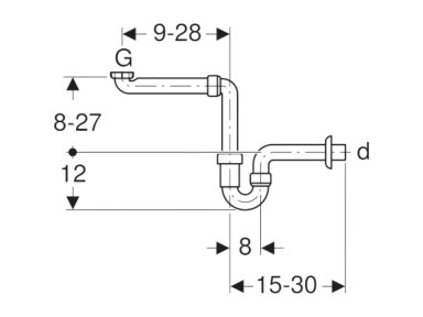 Geberit P-formos sifonas praustuvams, vietą taupantis modelis, nuotakas horizontalus 151.107.11.1 Geberit P-formos sifonas praustuvams, vietą taupantis modelis, nuotakas horizontalus 151.107.11.1