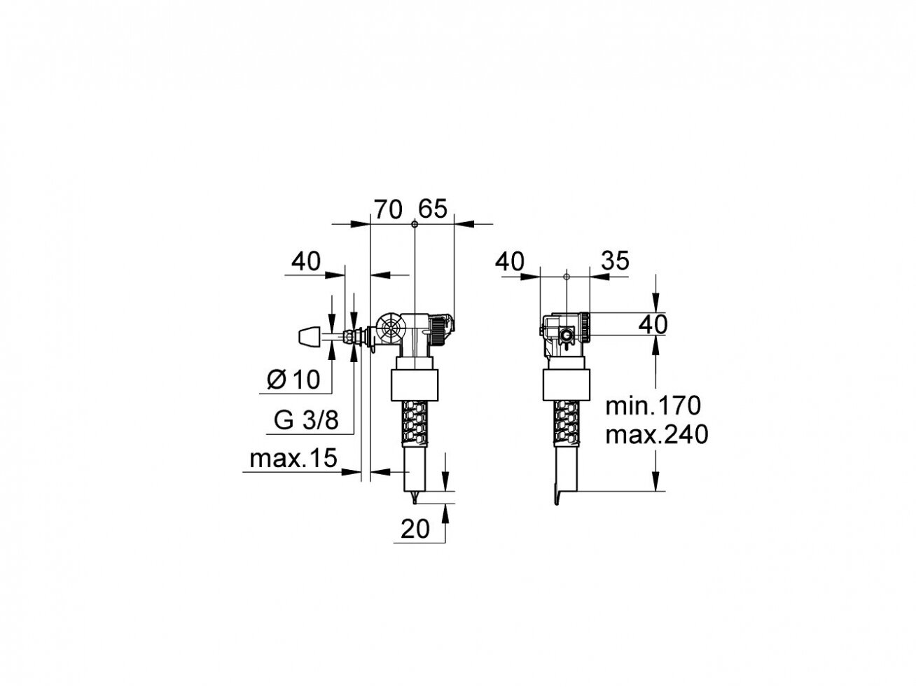 Grohe vandens pripildymo mechanizmas, 3/8" 37095000 1