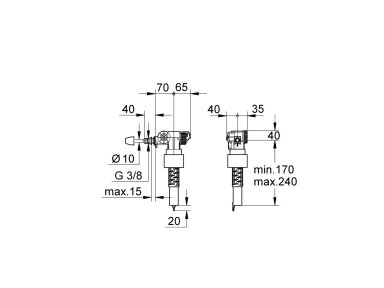 Grohe vandens pripildymo mechanizmas, 3/8" 37095000