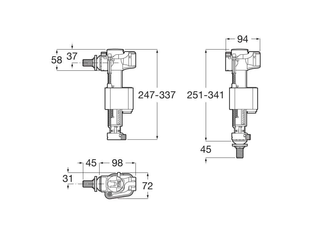 Roca universalus (šoninio ir apatinio pajungimo) pripildymo mechanizmas 3/8" A822509200 2 Roca universalus (šoninio ir apatinio pajungimo) pripildymo mechanizmas 3/8" A822509200 2